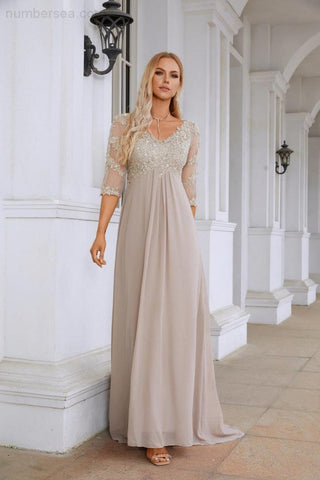 NumberSea Women Chiffon V Neck Long Half Sleeves  Mother of Bride Dress Wedding Wedding Party  28108
