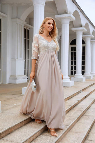 NumberSea Women Chiffon V Neck Long Half Sleeves  Mother of Bride Dress Wedding Wedding Party  28108