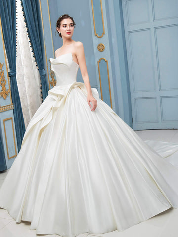 Ballkleid Satin Brautkleider Ärmellos Bodenlang 
