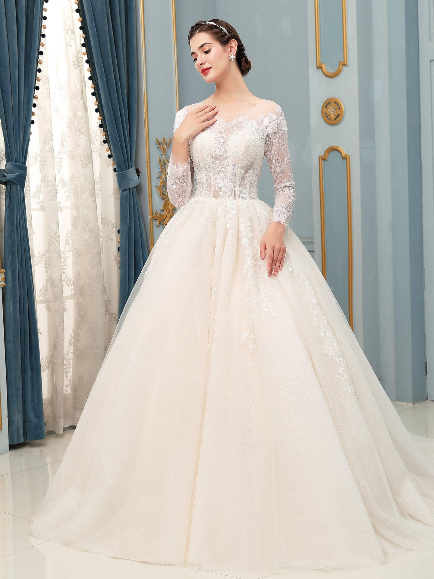 Ball Gown Tulle Lace Applique Wedding Dresses Long Sleeveless Floor Length