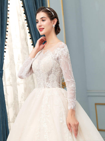 Ballkleid Tüll Spitze Applikation Brautkleider Lang Ärmellos Bodenlang 