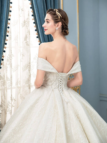 Ballkleid Tüll Spitze Perlen Brautkleider Lange Ärmel Bodenlang 