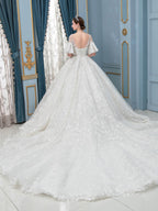 Ball Gown Lace Beaded Wedding Dresses Long Sleeveless Floor Length
