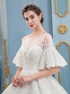 Ball Gown Lace Beaded Wedding Dresses Long Sleeveless Floor Length