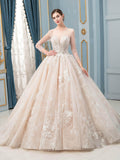 Ballkleid Brautkleider Perlen Luxuriöse Bodenlangen Lange Ärmel 