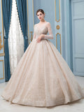 Ballkleid Brautkleider Perlen Luxuriöse Bodenlangen Lange Ärmel 
