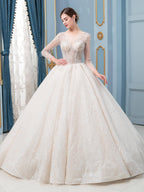 Ball Gown Wedding Dresses Beaded Luxurious Floor Length Long Sleeve