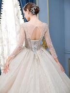 Ball Gown Wedding Dresses Beaded Luxurious Floor Length Long Sleeve