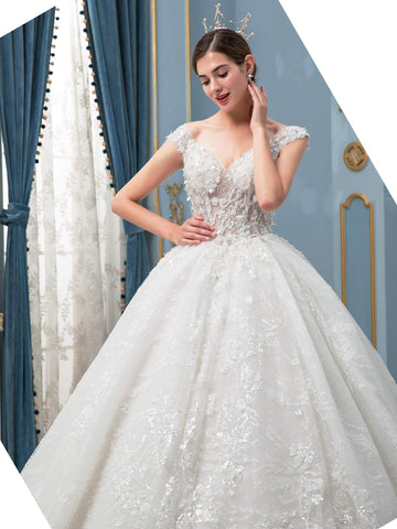 Ballkleid Brautkleider Handgefertigte Perlen Luxuriöse Bodenlange Ärmellose Lange Schleppe 