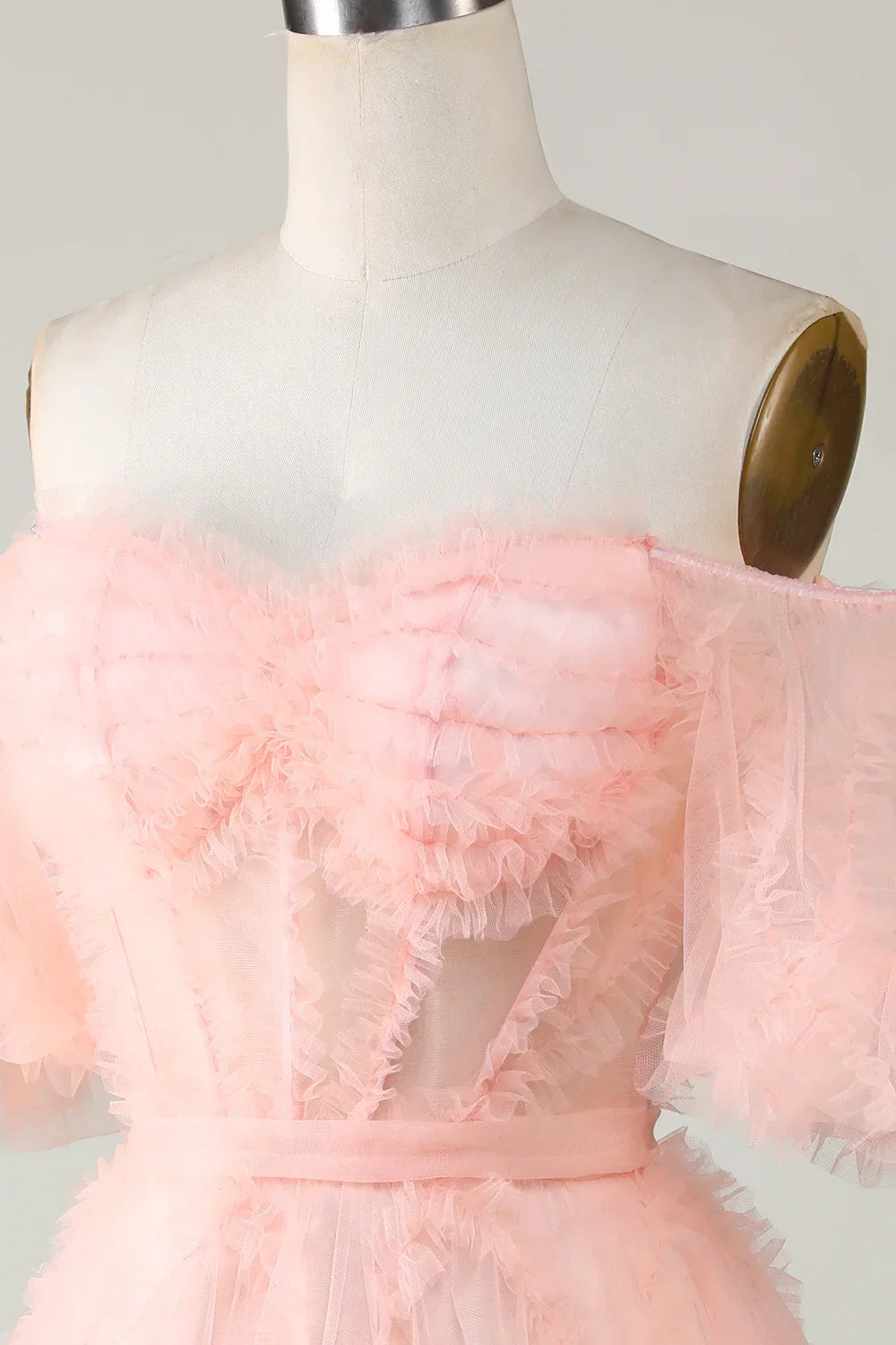Blush Tüll Off-The-Shoulder kurzes Homecoming-Kleid Y2616