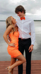 Orange Paillettenkleid Orange Homecoming-Kleid Partykleid Y2260