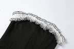 Falda Tubo para Fiesta Negra con Volante Irregular Blanco Vestido de Vendaje Negro para Baile de Graduación Y2617