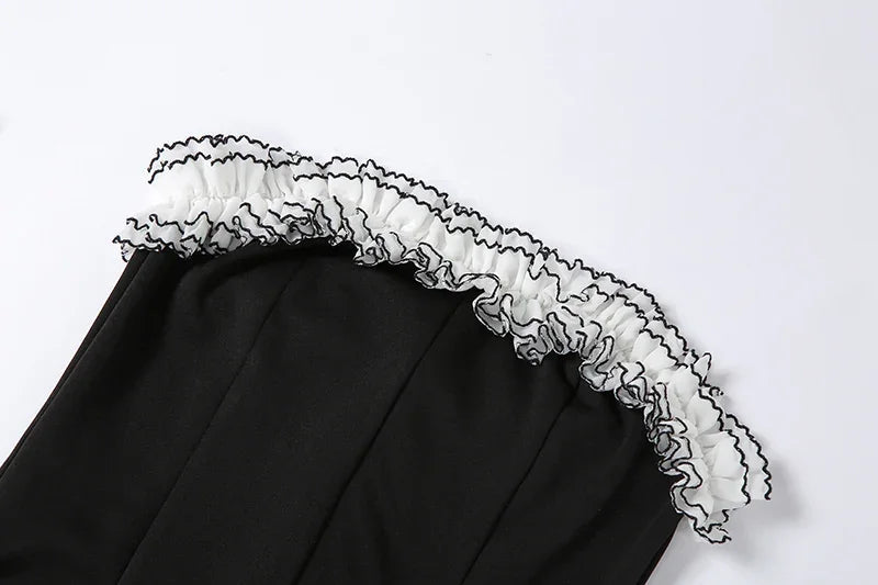 Falda Tubo para Fiesta Negra con Volante Irregular Blanco Vestido de Vendaje Negro para Baile de Graduación Y2617