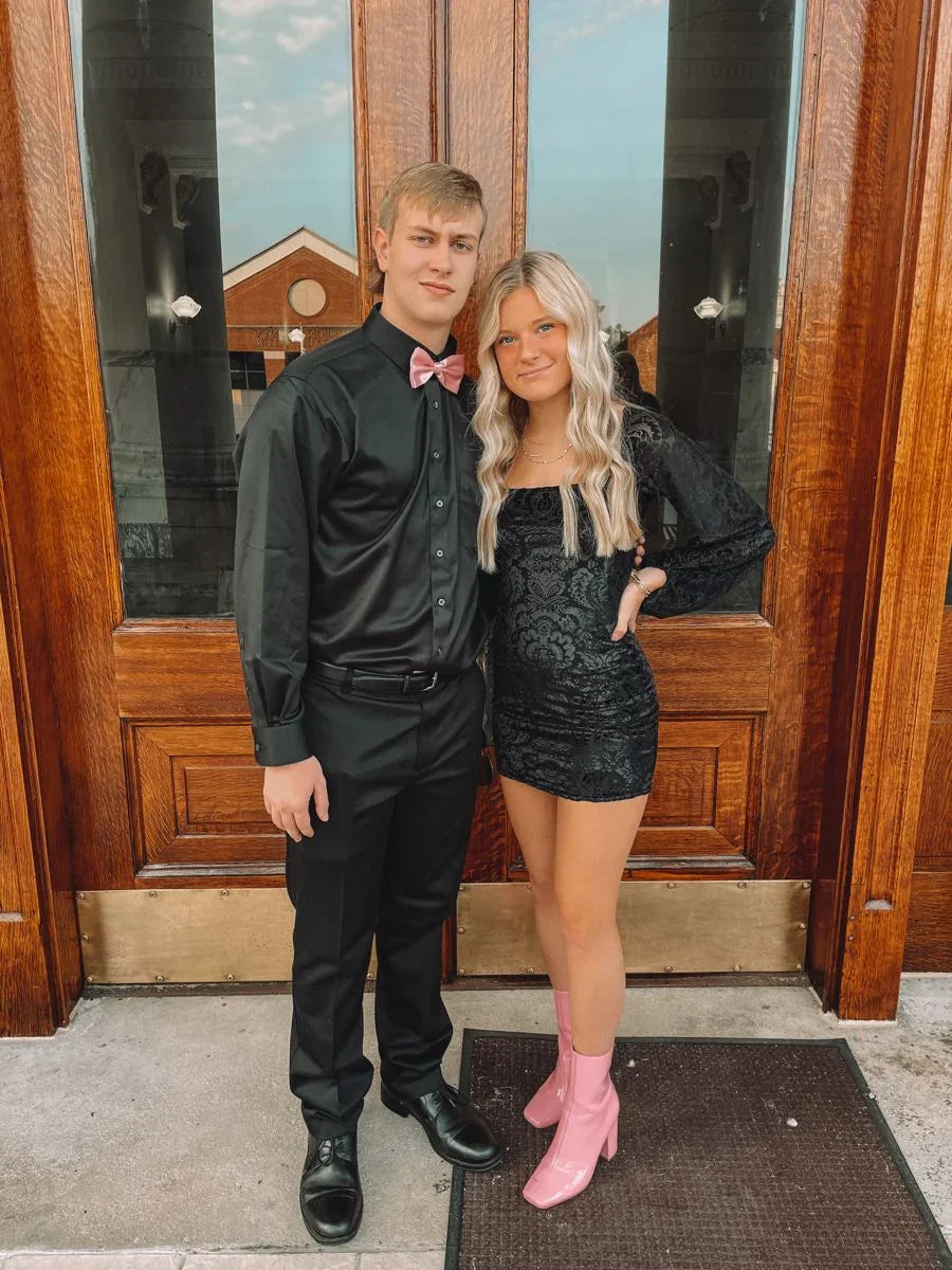Vestido de Manga Larga Negro para el Baile de Bienvenida Vestido Negro de Graduación para Adolescentes Y2096