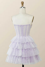 Lila Homecoming-Kleid in A-Linie mit Trägerlosem Ausschnitt, Cowl-Ausschnitt und kurzem Saum Y2780