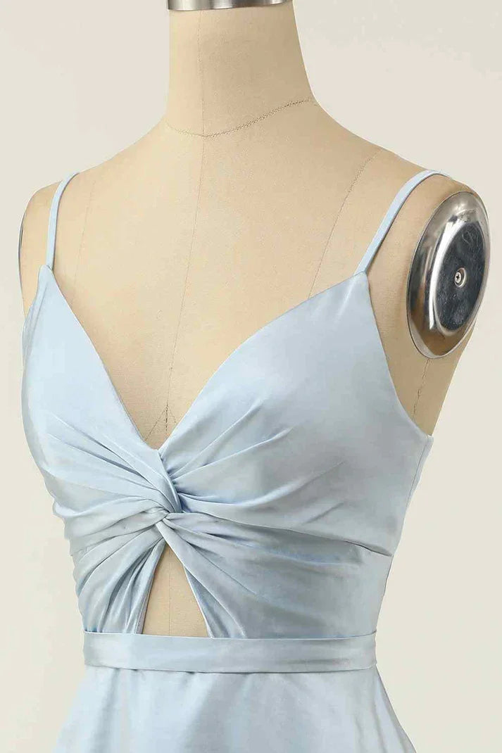 A-Linie V-Ausschnitt Twist-Knoten Cut-Out Plissiertes Mini Homecoming-Kleid Y1866
