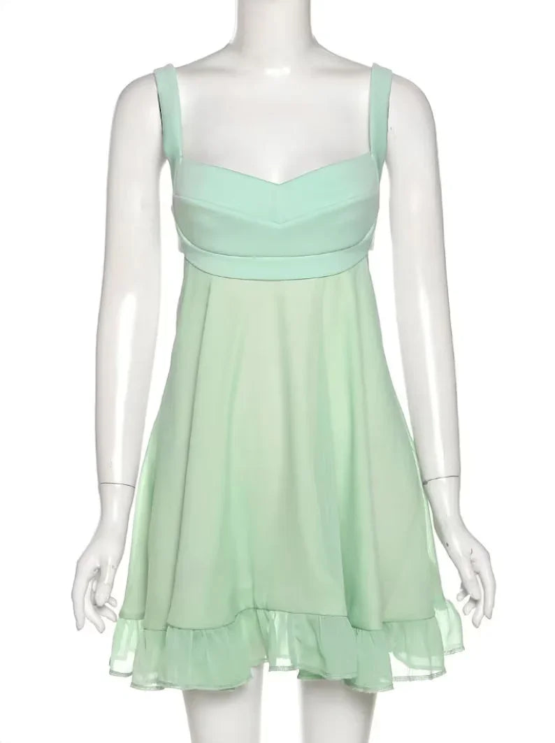 Grünes A-Linie Mini Homecoming-Kleid Rückenfreies Partykleid Y2510