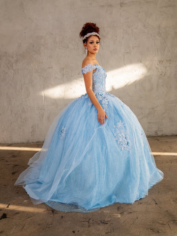 3D-Blumen-Ballkleid mit schulterfreiem Glitzer von Calla KY73112