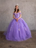 Vestido de baile com glitter e decote ombro a ombro floral 3D da Calla KY73112