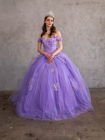 3D-Blumen-Ballkleid mit schulterfreiem Glitzer von Calla KY73112