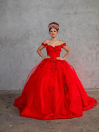 Vestido de baile com glitter e decote ombro a ombro floral 3D da Calla KY73112