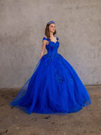 Vestido de baile com glitter e decote ombro a ombro floral 3D da Calla KY73112