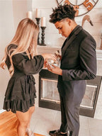 Vestido de Manga Larga Negro para el Baile de Bienvenida Vestido de Fiesta Negro Y2259