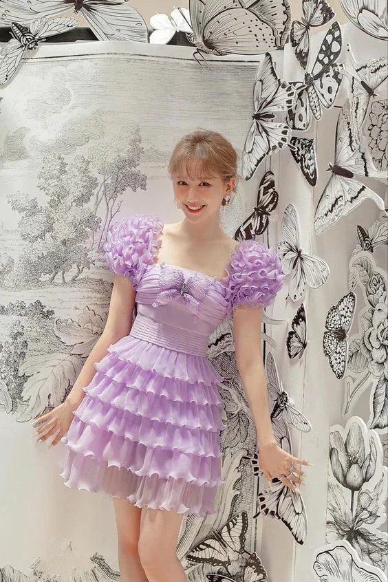 Vestido de Fiesta de Cumpleaños de Niveles en Línea A Morado Y2690