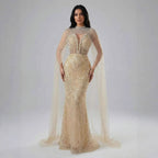 Abito da Sera di Lusso Perle Nude Abito Ricamato con Cristalli e Strascico in Tulle LA72189A