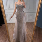 Vestido de Noite Sereia de Alças Finas com Contas de Cristal Caramelo de Luxo LA72810A