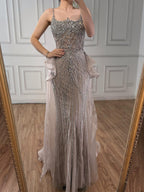 Vestido de Noite Sereia de Alças Finas com Contas de Cristal Caramelo de Luxo LA72810A