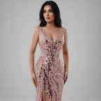 Luxuriöses blaues Perlenbesetztes Federbesetztes Meerjungfrauen-Abendkleid LA73369