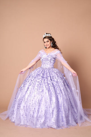 Ballkleid mit schulterfreiem Cape und 3D-Blumenmuster von Calla SCL30001