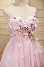Vestidos Cortos de Tule para el Baile de Regreso a Casa, Sin Tirantes, Corazón Dulce, Aplicaciones Adorables en Rosa