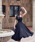 فستان حفلة أسود بسيط بتصميم A-line فستان عودة إلى المنزل أسود Y4751
