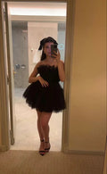 Vestido de Fiesta Corto de Tul Negro Elegante Vestido Sexy para el Baile de Bienvenida Y7924
