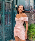 Schwarzes Mädchen Hellrosa Homecoming Kleid Off-Shoulder Bodycon Kleid Y1748