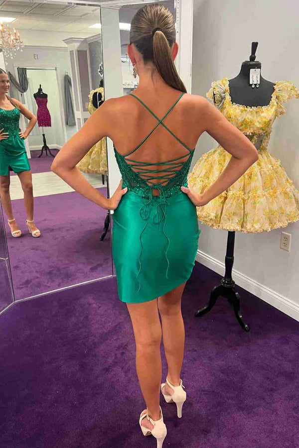 Lace-Up Bodycon Green Homecoming Dress Cocktail Dress  PD534