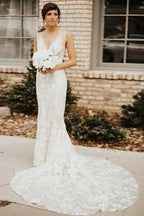 Lace Deep V-neck Bohemian Wedding Dress Mermaid Bridal Gown WD748 by pgmdress