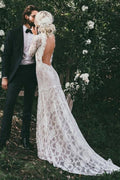 Abito da sposa da spiaggia sirena con collo alto e maniche lunghe in pizzo, vestito da sposa, MW618