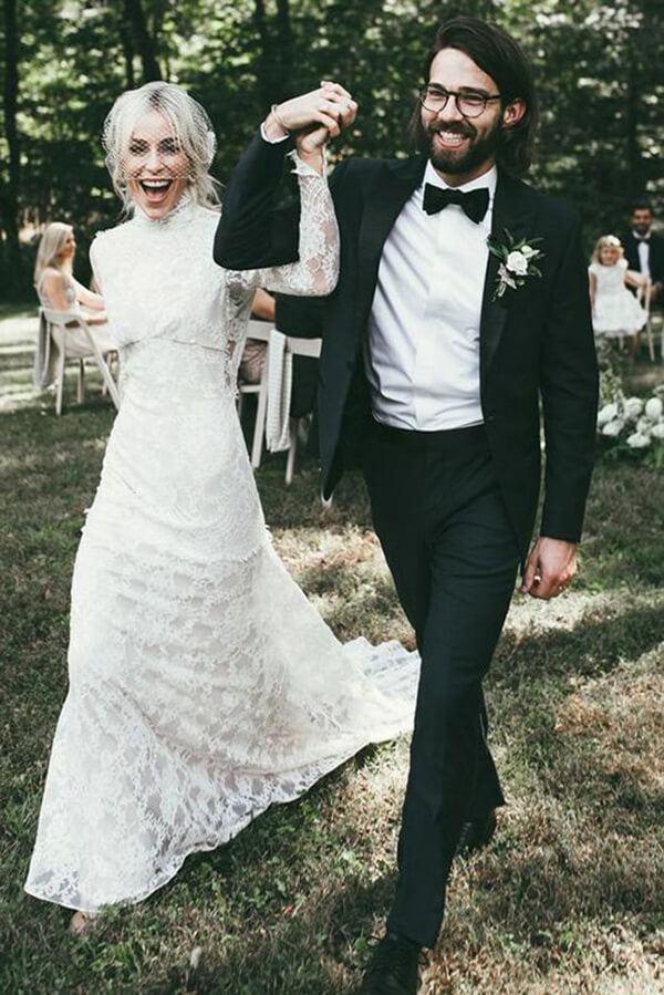 Lace Mermaid High Neck Long Sleeves Beach Wedding Dresses, Bridal Gown, MW618