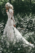 Lace Mermaid High Neck Long Sleeves Beach Wedding Dresses, Bridal Gown, MW618