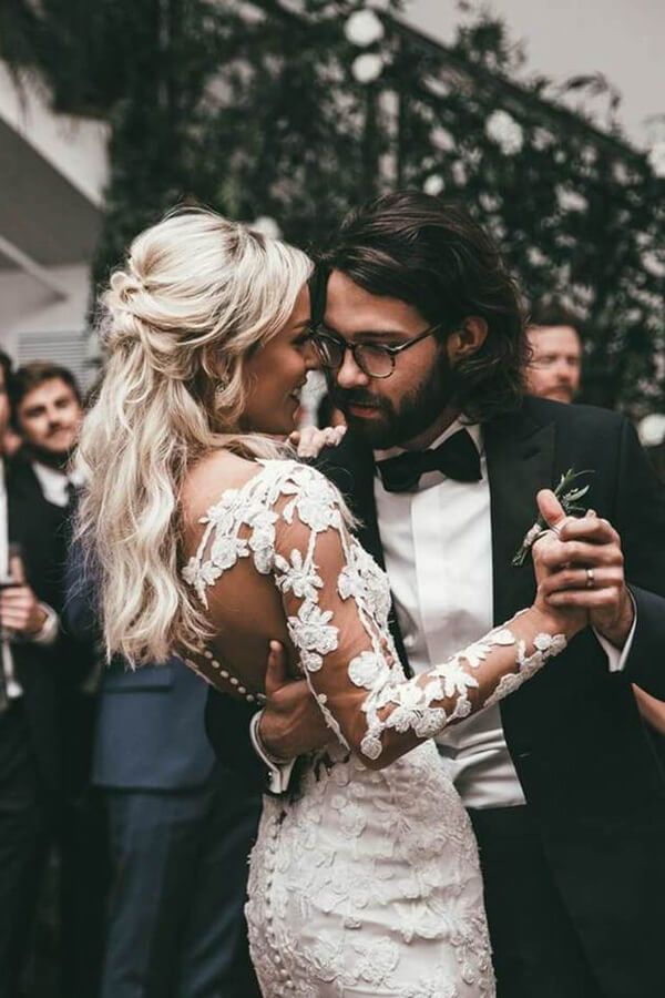 Lace See Through Mermaid Long Sleeves Wedding Dresses, Bridal Dress, MW522