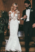 Robe de mariée sirène à manches longues et dentelle transparente, robe de mariée, MW522