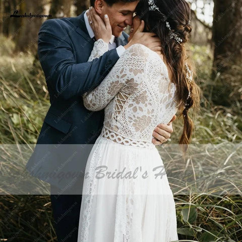 Vestido de noiva estilo hippie com renda e manga comprida NumberSea NumberSea, robe de noiva sexy, corte A, estilo boho, 2021, tamanho grande, para mulher, praia, vestidos de noiva 