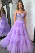 Robe de bal asymétrique cœur en dentelle à volants et corsage PSK471