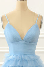 Light Blue A-Line Cute Short Homecoming Dress With Ruffles PD480