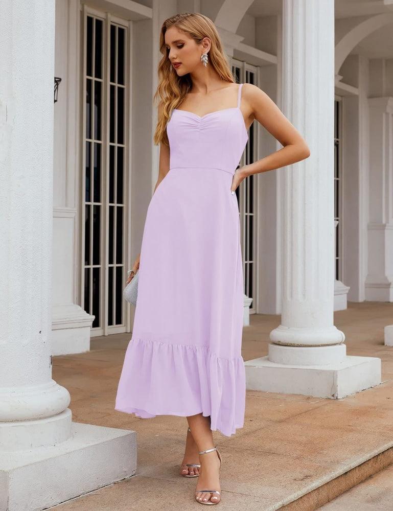 Vestido de dama de honor de chiffon con tirantes finos de Numbersea, largo hasta el tobillo, formal, silueta A, para fiesta de cóctel, baile de bienvenida para jóvenes SEA28028