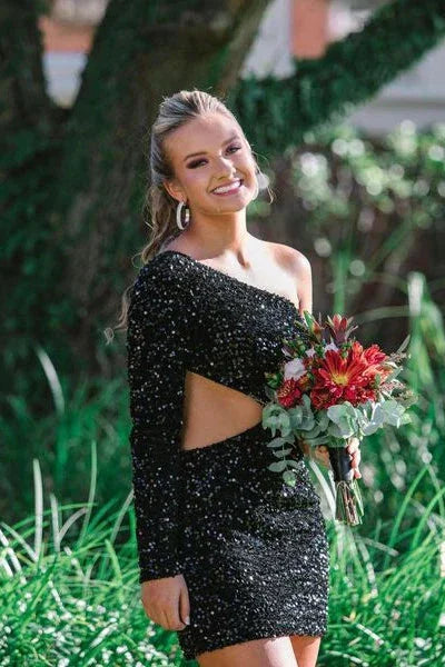 Vestido de Fiesta de Una Sola Espalda Morado Ajustado con Lentejuelas SYH34