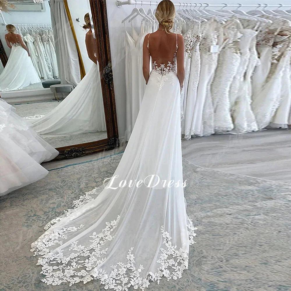 LoveDress Elegant Deep V Neck Wedding Dresses 2024 Lace Appliques Backless A-Line Wedding Gown Sleeveless Tulle Vestido De Noiva